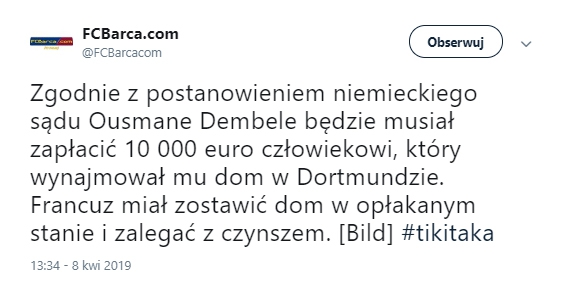 Ousmane Dembele będzie musiał zapłacić karę!